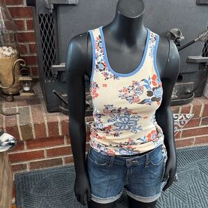 Lucky Brand Floral Tank Top - Cream and Blue
